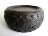 【生肖鼓硯 - 虎】15cm 雙功能 石雕硯台 水盂筆洗-原石端硯名品