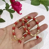 Italy Red Coral with 10K Gold Children's Lucky Charm Bracelet