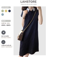 LAHSTORE linen dress with chiffon shirt collar, mussel sleeves, embossed cups DS32 (Dark Blue, Blue,