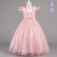 Girl Princess Pink Dress Children's Rainbow Lace Purple Dresses 2-12 years old Birthday Dance Party 