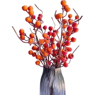 4 Pack Artificial Orange Berry Stems 24 Inches Faux Holly Berries Branches Burgundy Berry Picks for 