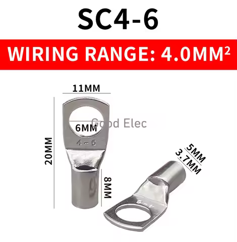 100PCS SC4-4 SC4-5 SC4-6 SC4-8 Tinned Copper 4mm 5mm 6mm Bolt Hole 4.0mm² Cable Lug Battery Connecto