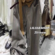 New Style Retro East Trousers Stripes Hundred Xian American Style Waist Door Matching Korean Wide-Le