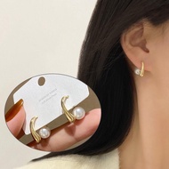 Simple Personality Pearl S925 Silver Gold Plated Stud Earrings Women Fashion Jewelry Drop Earrings Hook