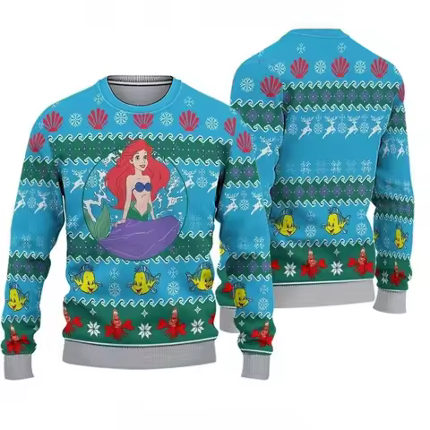 The Little Mermaid Ariel Christmas Sweater Men's Women's 3d Print Ugly Sweater Disney Casual Sweatsh
