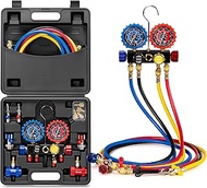 VIVOHOME HVAC 4 Way Manifold Gauge Set with R134a R1234yf Quick Couplers and Can Taps, Automotive Re