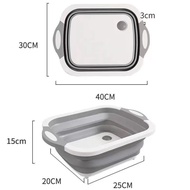 E-4 กะละมัง เขียง พับเก็บได้ อเนกประสงค์ ระบายน้ำในตัว ใช้เป็นเขียงได้ 3 in 1 ล้าง หั่น ระบายน้ำในหนึ่งเดียว