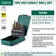 SATA 19Pc HSS Cobalt Drill Set Size 1MM to 10MM M35 HSS Cobalt Drill Set 52819 SATA Tools High Quali