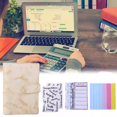 PU Leather for Budgeting Budget Planner A6 Notebook Marble Budget Binder Notebook Binder 6 Ring Bind