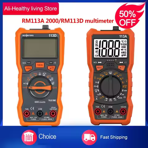 RICHMETERS RM113D Digital Multimeter 6000 Counts NCV AC/DC Voltage Temperature Measuring Meter with 