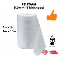EPE Foam 5mm x 1M x 5M/10M Roll PE FOAM POLYETHYLENE ROLL Engineering Industrial Packaging PE Sheet 