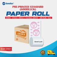 Good Luck Thermal Receipt Paper / 57mm x 40mm x Coreless (SD37) - 200 Rolls / Pre-Printed / CSO