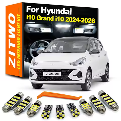 ZITWO 9Pcs For New Hyundai i10 Grand i10 2024 2025 2026 Car LED Bulb Interior Indoor Dome Map Readin