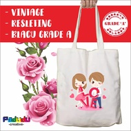 Totebag Drawing Cartoon , couple Vintage aesthetic Resleting Custom | Tote bag wanita Totebag Pria