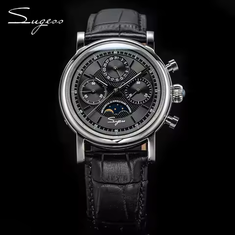 Sugess Mechanical Watch ST1908 Chronograph Wristwatches Moonphase Movement Waterproof Watch Sapphire