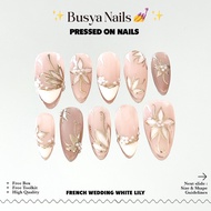 Busya Nails - French Wedding White Lily Nails Pressed On Nails White Nude False Nails Free Glue Tool