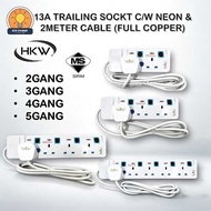 HKW 13A Extension Socket [2GANG /3GANG /4GANG/ 5GANG] 2 Meter Cable Neon Indicator SIRIM Approved