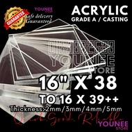 16 x 38 inches to 39++ inches acrylic sheet with 2mm, 3mm 4mm and 5mm / transparent akrilik