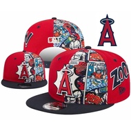 New Era Los Angeles Angels 9FIFTY A-Frame Snapback Hat features a red and blue baseball cap with a c