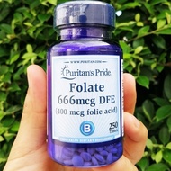 โฟลิค โฟเลต Folate 666mcg DFE (400 mcg Folic Acid) 250 Tablets (Puritan's Pride®)