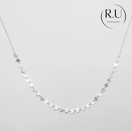 R. Universe Sterling Silver Linked Tiny Disc Chain Choker Necklace, 925 Minimalist Dainty Geometric 