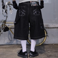 High Street Embroidery Casual Over Knee Summer Jeans Shorts Men's Wide Leg Baggy Y2K Denim Short Ove