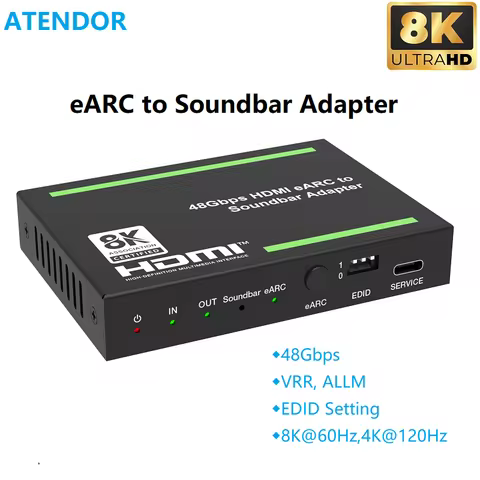 ATENDOR 8K HDMI-compatible 2.1 eARC Soundbar Audio Extractor Converter TV ARC/eARC 48Gbps 4K@120Hz f