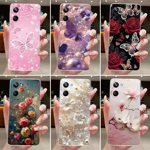 Cover For Realme 10 Pro 5G Case Clear Luxury Fashion Butterfly Flowers Soft Silicone Casing For Real
