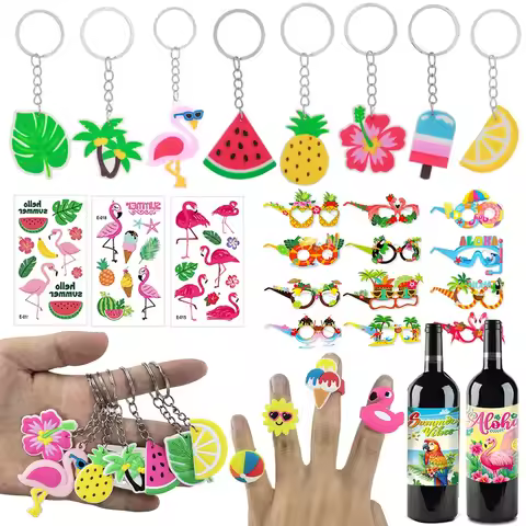 Hawaii Party Favors Mini Pineapple Flamingo Key Chains Paper Glasses Tattoo Stickers Straws Candy Ba