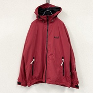 Jack Wolfskin 山地派克大衣/連帽衫，高領，刺繡Logo貼片，紅色， XL碼，古著