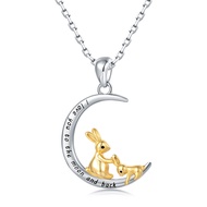 Saya Cinta Anda untuk Bulan dan Kembali Kalung 925 Sterling Perak Double Bunny Arnab Kalung Hadiah H