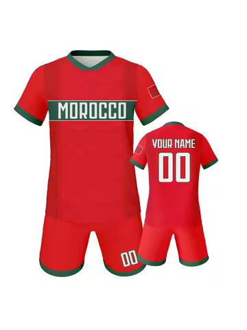 Customized Kids Morocco Soccer Kit Personalized Football Set with Name & Number, Breathable National