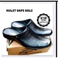 Men's genuine cow leather slippers