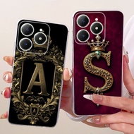 For Realme C61 RMX3930 Cover For Realme C63 RMX3939 Case Transparent Luxury Crown A-Z Letters 2D Fla