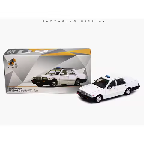 Tiny 1:64 scale Cedric Y31 taxi white alloy car model