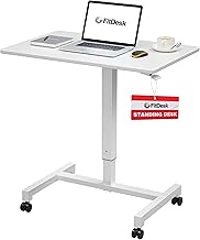 FitDesk Height Adjustable Desk - Pneumatic Standing Laptop Desk, Portable Office Work Station Stand Up Desk, Mobile Desk Workstations Organizer, Portable Office Desk for Home Office - White, 27"