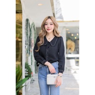 C78 Black Shirt Long Sleeves With Square Collar