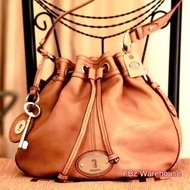Rare! Fossil maddox drawstring camel brown leather