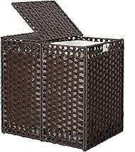 170L Foldable Laundry Hamper with Lid - Handwoven Rattan Storage Basket, 2-Section Clothes Hamper w/