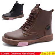 PU Leather Casual Zip Ankle Boots - Women's Round Toe Platform Shoes
