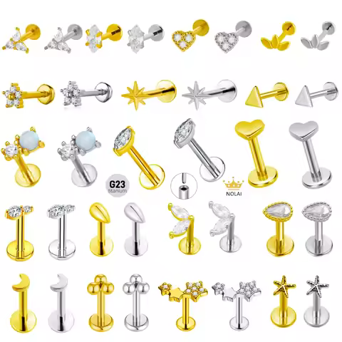 ASTM F136 Titanium Compact Threadless Piercing Pin Push in Lip Stud Heart Flat Back Labret