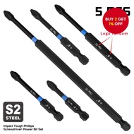 Set of 5 Strong Magnetic Screw Bits with High Hardness for Electric Screwdrivers in Various Lengths 