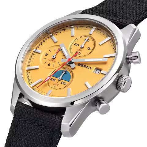 BERNY Chronograph Quartz Men Watch Luminous Miyota OS10 Top Luxury AR Coated Sapphire 5ATM Waterproo