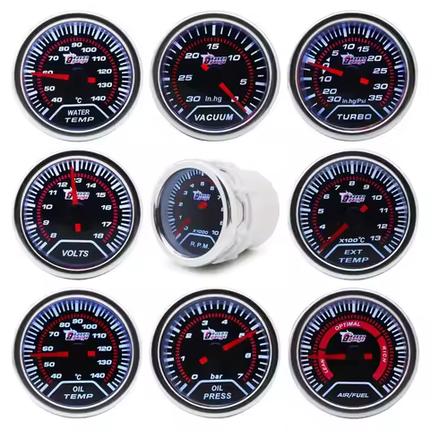 Boost/Water Temp/Oil Temp/Oil Press/Voltage/Tachometer/Air Fuel Ratio/EGT Gauge 52mm Analog Led Whit
