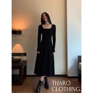 Basic A-Line Flare Dress, Square Neck, Long Sleeves Dress for Women - Tharo Clothing [DAM00024]