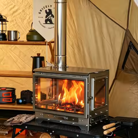 SmiloDon G1 Camping Wood Stove, 2026 New 430 SUS Tent Heater, 3-Sided Glass, Secondary Combustion, 7