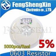 5000pcs/lot 5% chip 0603 1/10W SMD resistor 0R ~ 10M 0 1 10 100 150 220 330 ohm 1K 2.2K 10K 100K 0R 