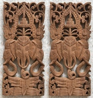 Teak Wood Carving size 20cm x 45cm x 3 cm Not Paint (ไม้สักแกะสลัก ขนาด 20ซ.ม.*45ซ.ม.*3ซ.ม. ***งานดิ