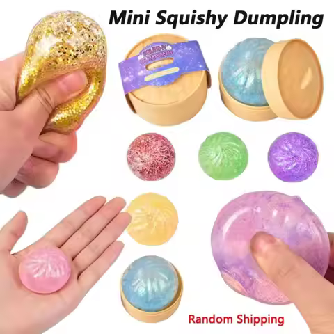 Mini Glitter Dumpling Squishy with Steamer Cute Soft Squishy Dumpling Realistic Bun Pinch Sensory Fi