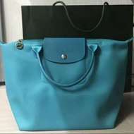 絕版正品！longchamp planetes行星加厚尼龍.非折疊.M短把.tiffany藍綠色/綠松石